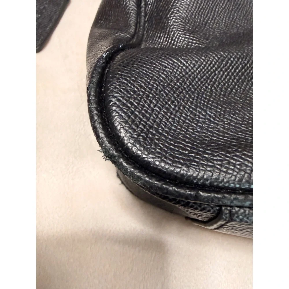 Coach Beckett Black Crossgrain Leather Slim Briefcase Laptop Bag Silver Hardware